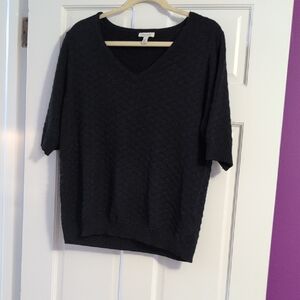 Ella Moss Textured Black V-Neck Tee